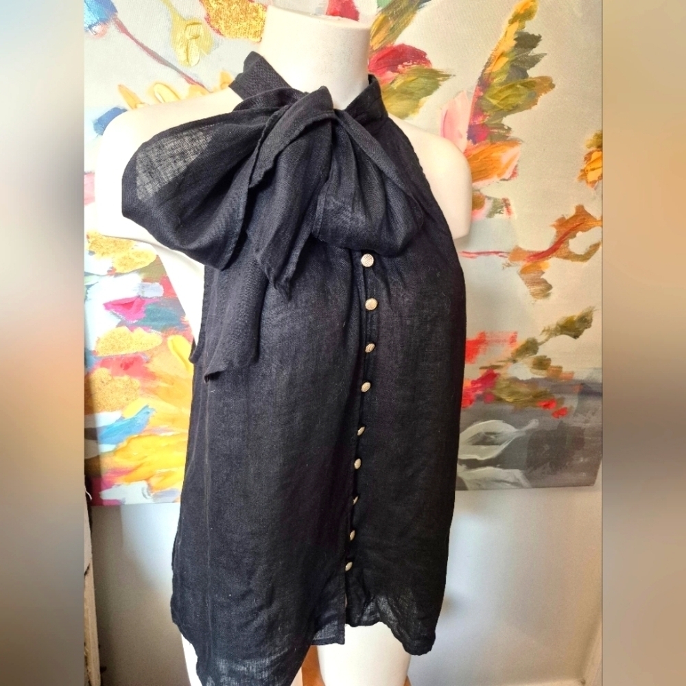 Zara Black Linen  Sleevless Blouse